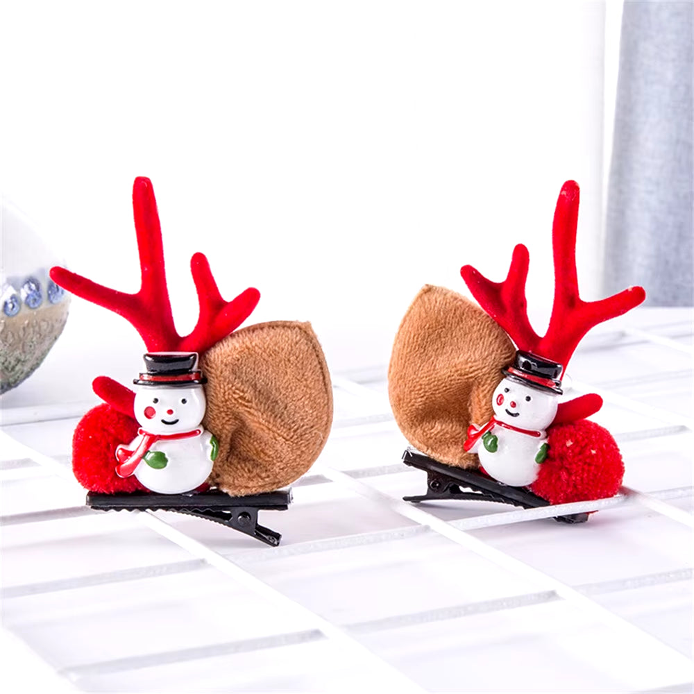 2Pcs Pack Cute Reindeer Ears Hair Clip Classic Christmas Festive Women Kids Barrettes Party Cosplay Hair Accessories for Girls