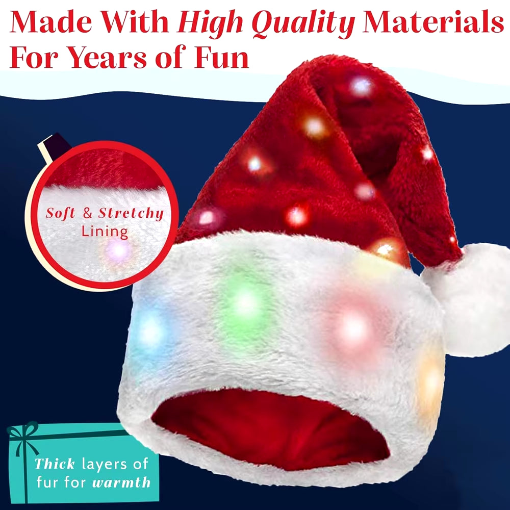 Santa Hat LED Light New Year Cute Kids Adults Cap Funny Christmas Hats for Kids & Adults Winter Gift Holiday Party Decorate